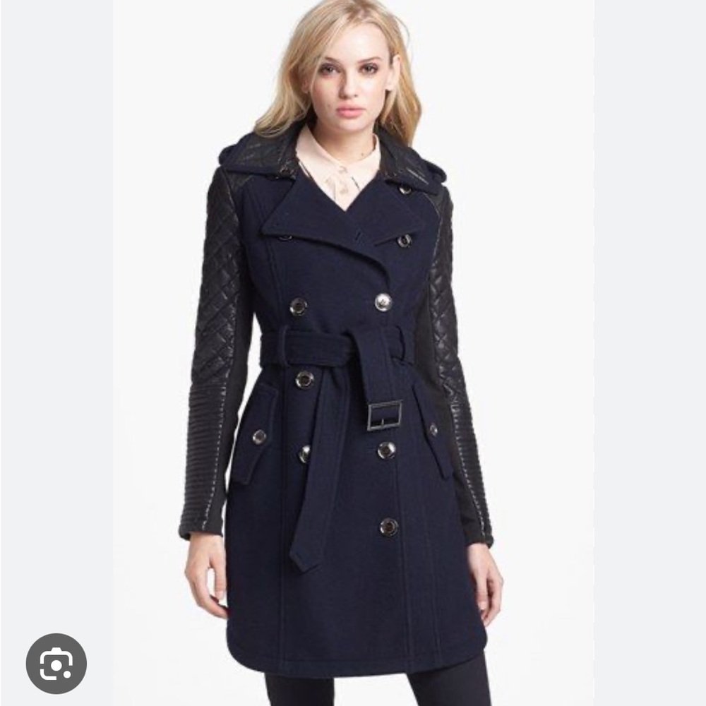 Classic Blue and Black Pea Coat with Wide Notched Lapels